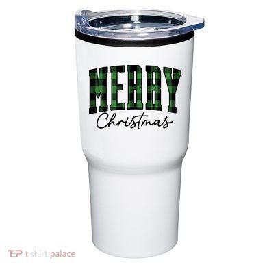 Merry Christmas Cool Green Plaid Tumbler