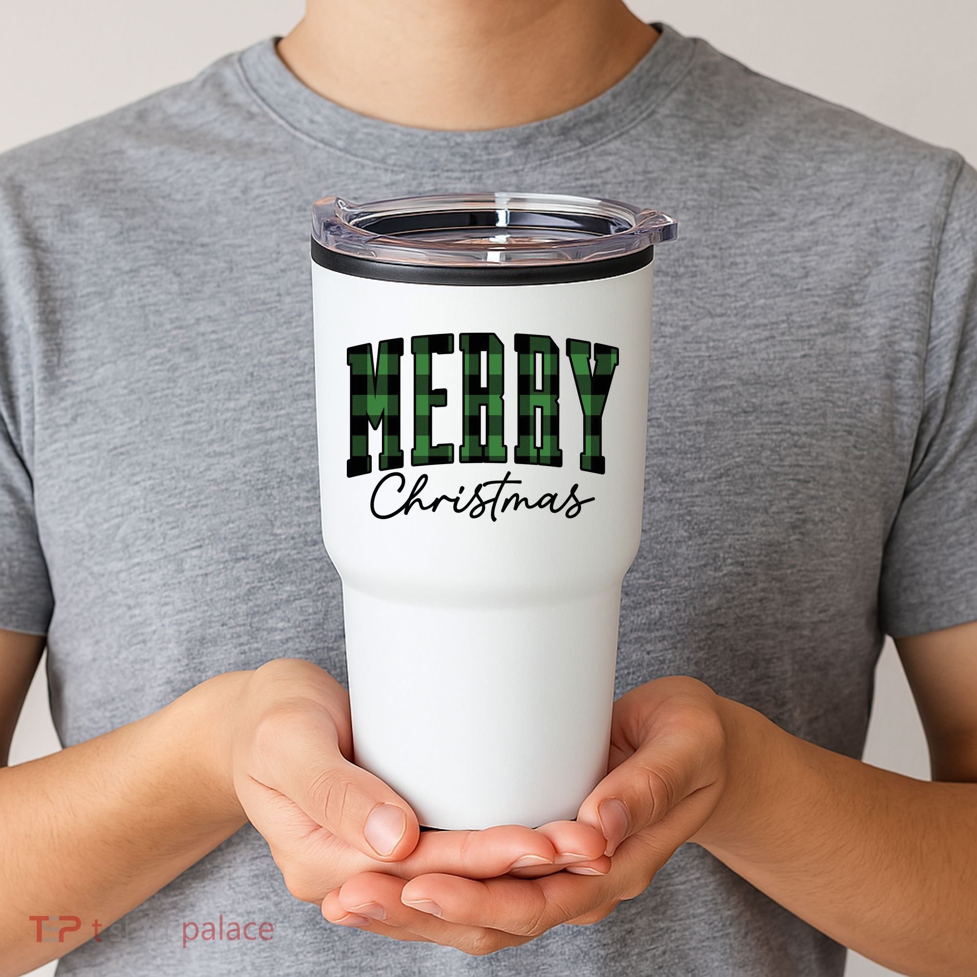 Merry Christmas Cool Green Plaid Tumbler