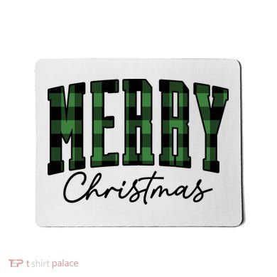 Merry Christmas Cool Green Plaid Mousepad