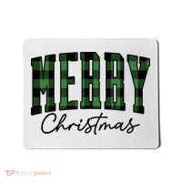 Merry Christmas Cool Green Plaid Mousepad thumb 0