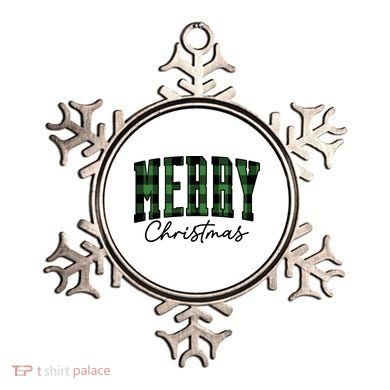 Merry Christmas Cool Green Plaid Ornament