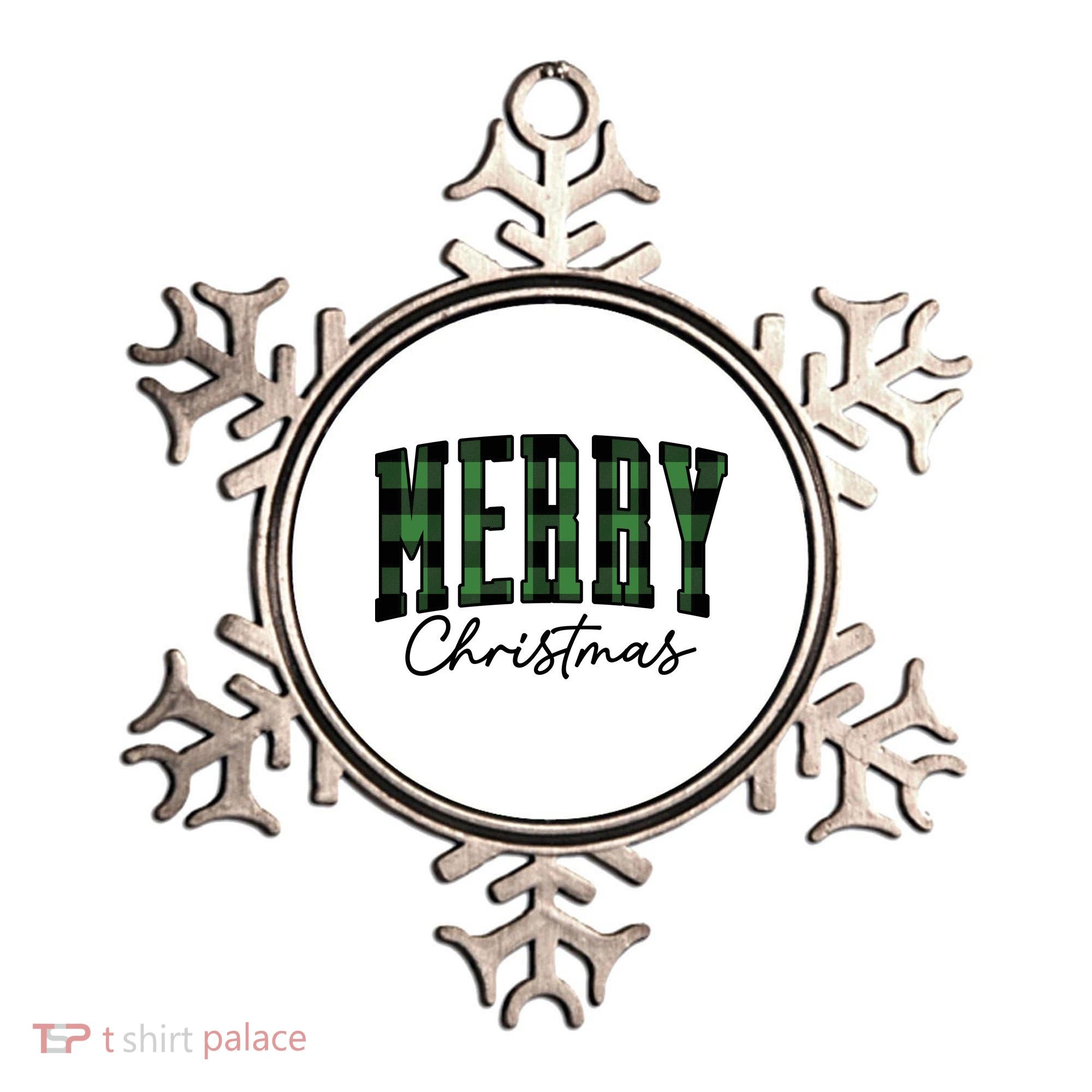 Merry Christmas Cool Green Plaid Ornament