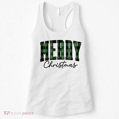 Merry Christmas Cool Green Plaid Women's Tank Top