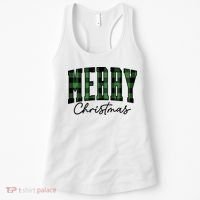 Merry Christmas Cool Green Plaid Women's Tank Top thumb 0