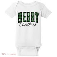 Merry Christmas Cool Green Plaid Baby Bodysuit thumb 0