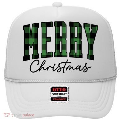 Merry Christmas Cool Green Plaid Hat