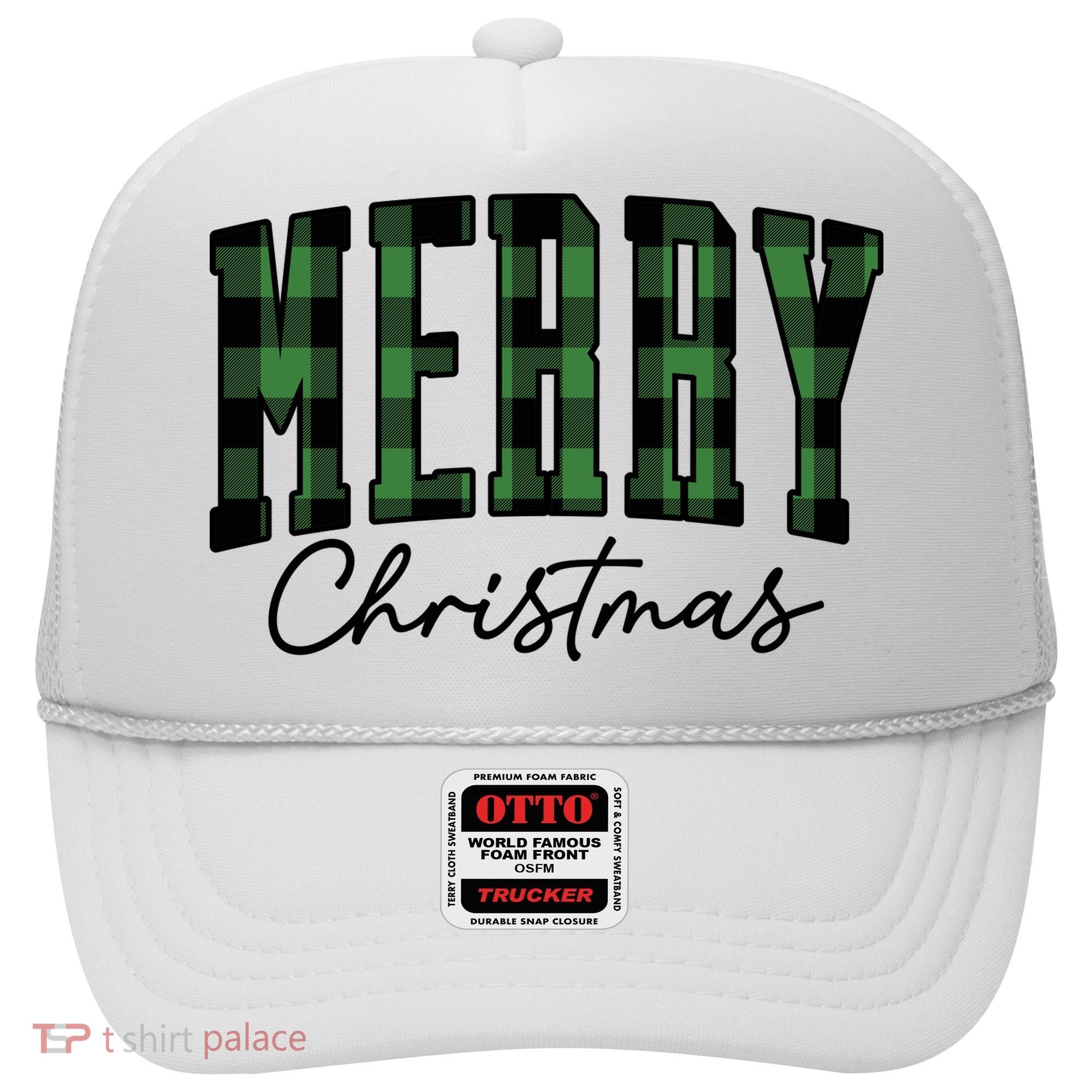 Merry Christmas Cool Green Plaid Hat