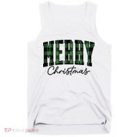 Merry Christmas Cool Green Plaid Tank Top thumb 0