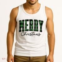 Merry Christmas Cool Green Plaid Tank Top thumb 3
