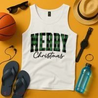 Merry Christmas Cool Green Plaid Tank Top thumb 4