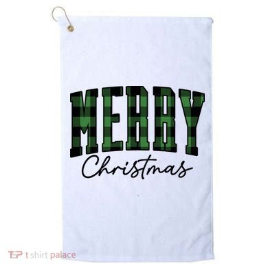 Merry Christmas Cool Green Plaid Golf Towel