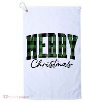 Merry Christmas Cool Green Plaid Golf Towel thumb 0