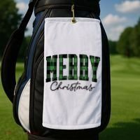 Merry Christmas Cool Green Plaid Golf Towel thumb 2