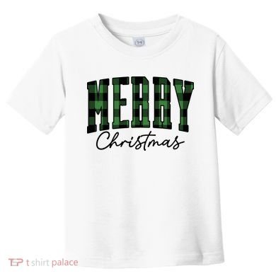 Merry Christmas Cool Green Plaid Toddler T-Shirt