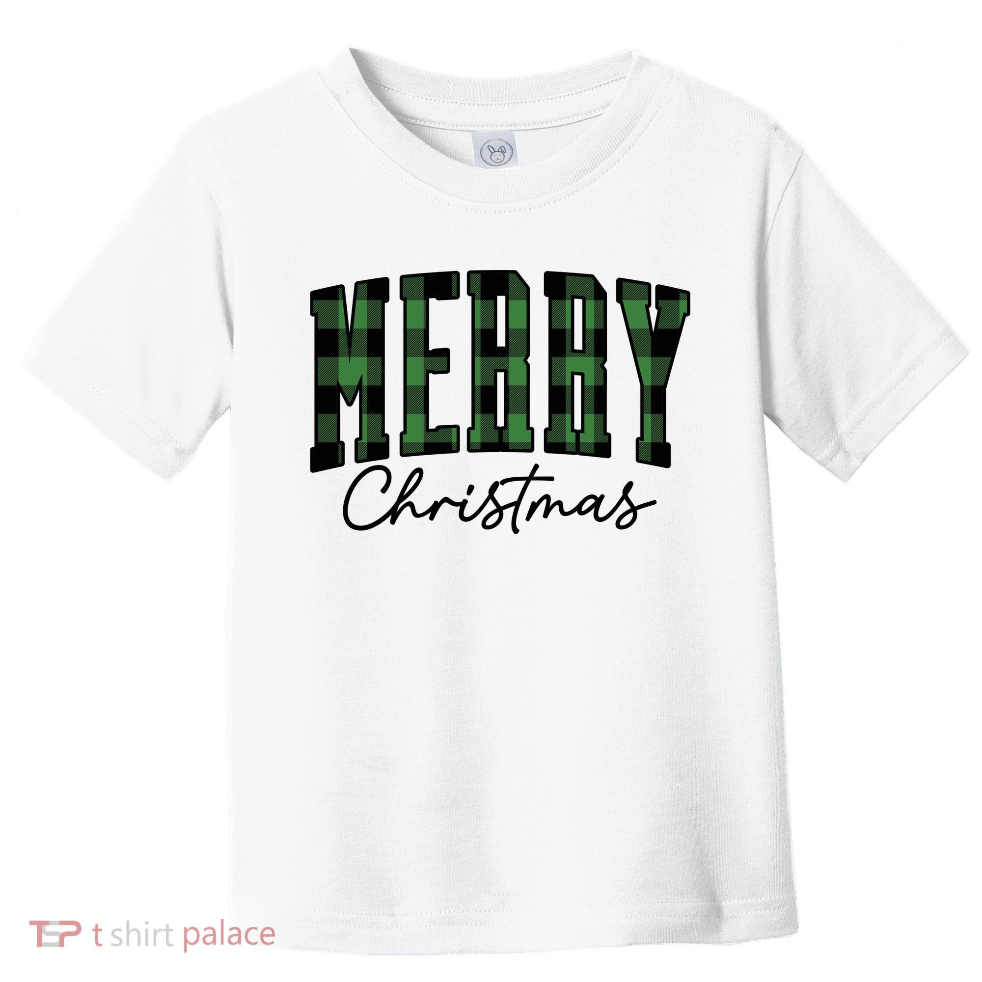 Merry Christmas Cool Green Plaid Toddler T-Shirt