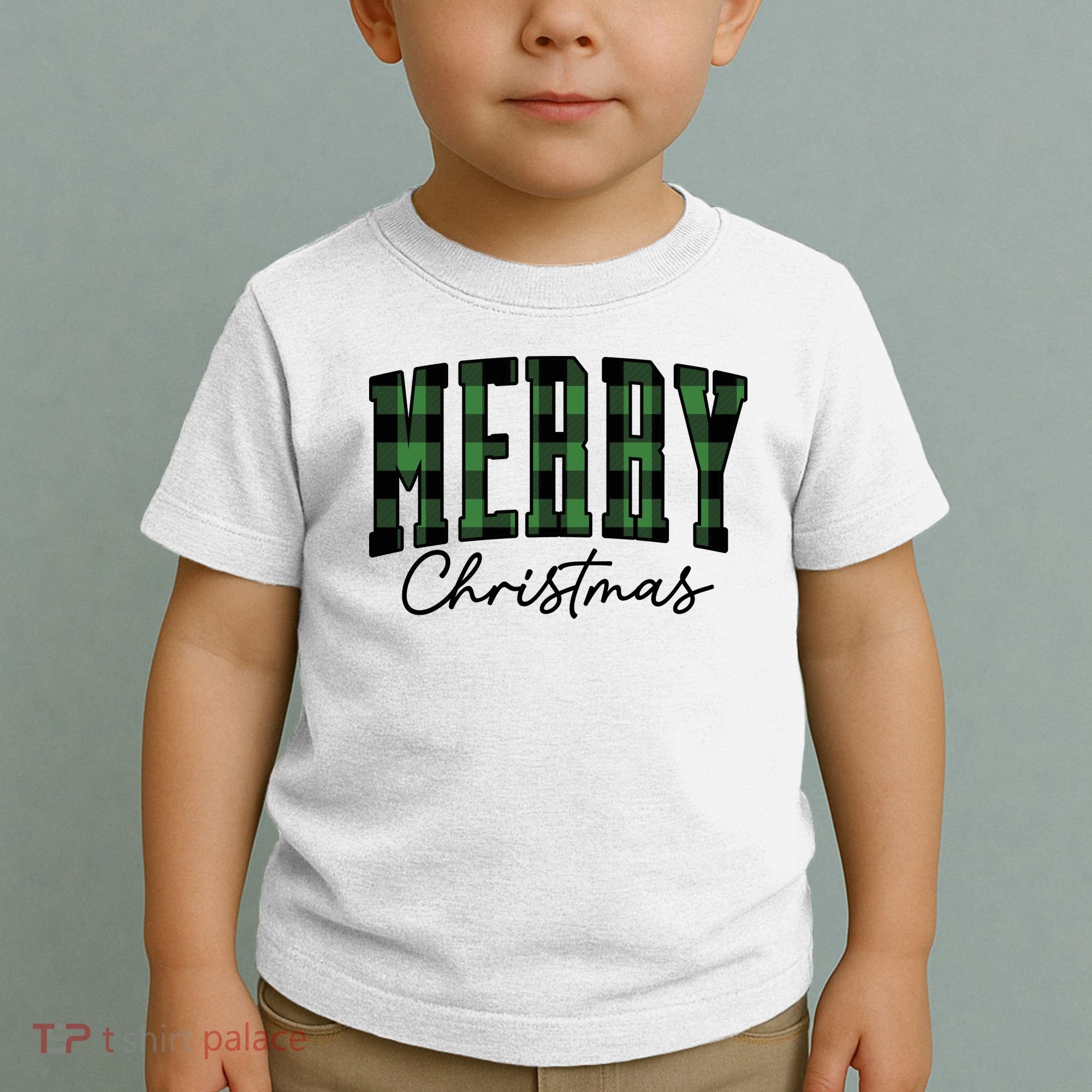 Merry Christmas Cool Green Plaid Toddler T-Shirt