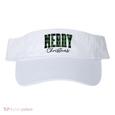 Merry Christmas Cool Green Plaid Visor