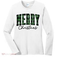 Merry Christmas Cool Green Plaid Women's Long Sleeve Shirt thumb 0