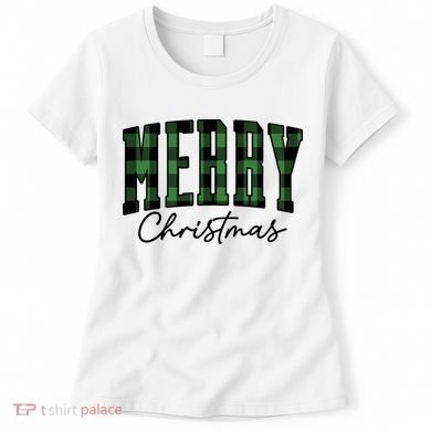 Merry Christmas Cool Green Plaid Women's T-Shirt