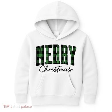 Merry Christmas Cool Green Plaid Kids Hoodie