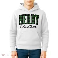 Merry Christmas Cool Green Plaid Kids Hoodie thumb 4