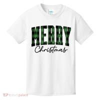 Merry Christmas Cool Green Plaid Kids T-Shirt thumb 0