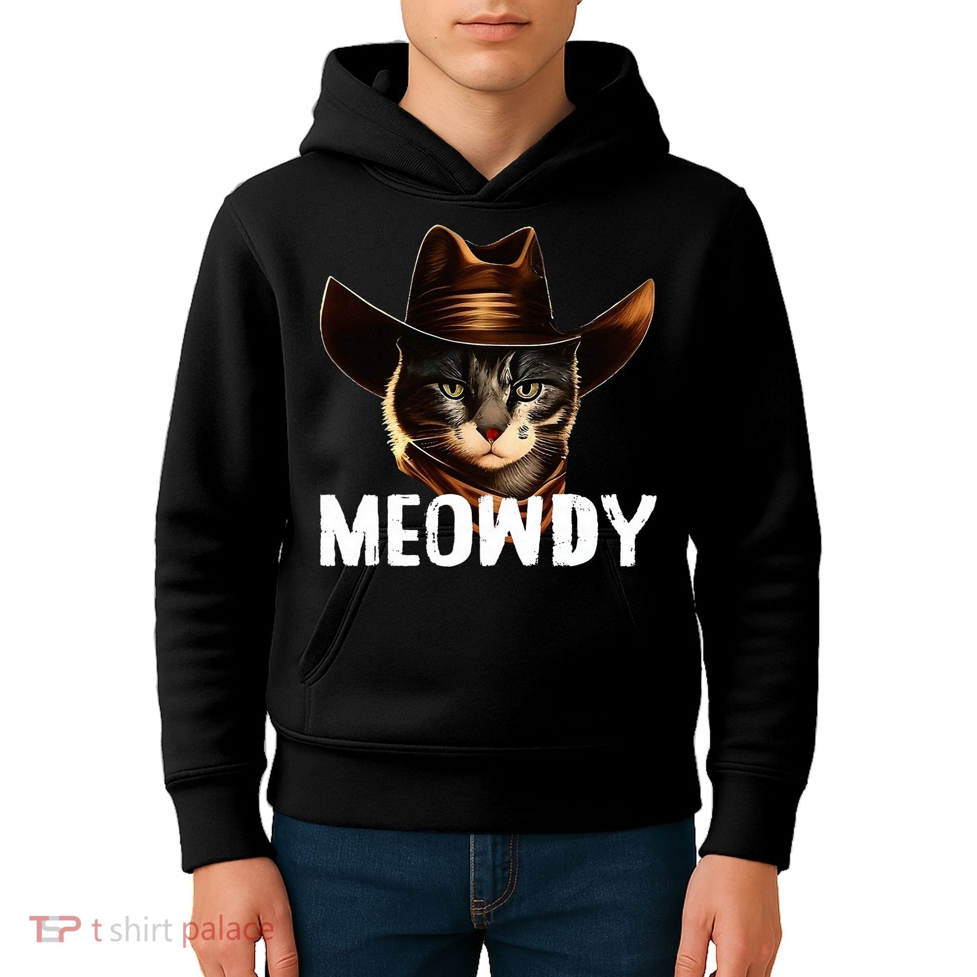 Meowdy Cat Cowboy Funny Cat Meme Kids Hoodie