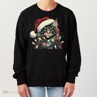 Maine Coon Cat Chew Christmas Light Xmas Holiday Funny Cute Women's Sweatshirt thumb 0