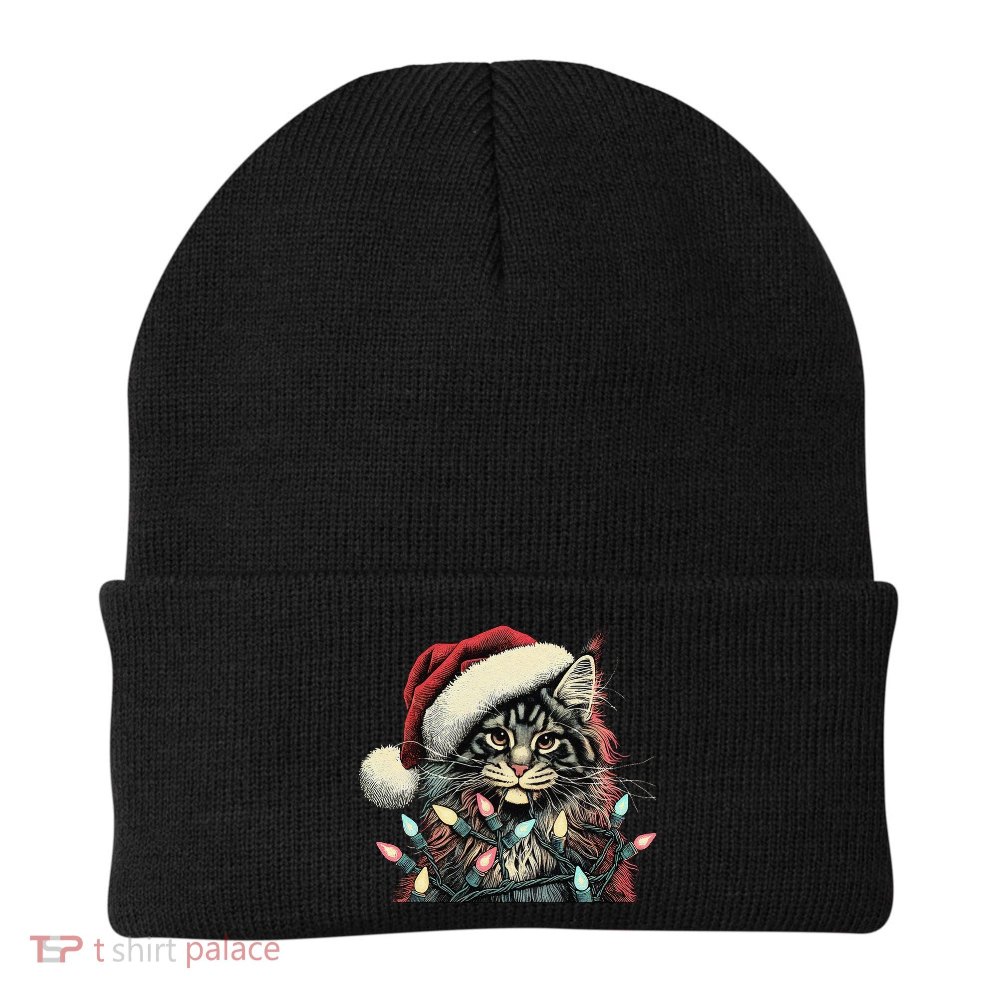 Maine Coon Cat Chew Christmas Light Xmas Holiday Funny Cute Beanie