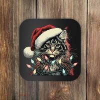 Maine Coon Cat Chew Christmas Light Xmas Holiday Funny Cute Coaster thumb 0