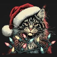 Maine Coon Cat Chew Christmas Light Xmas Holiday Funny Cute Coaster thumb 2