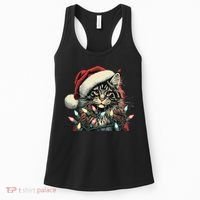 Maine Coon Cat Chew Christmas Light Xmas Holiday Funny Cute Women's Tank Top thumb 0