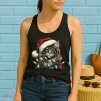 Maine Coon Cat Chew Christmas Light Xmas Holiday Funny Cute Women's Tank Top thumb 2