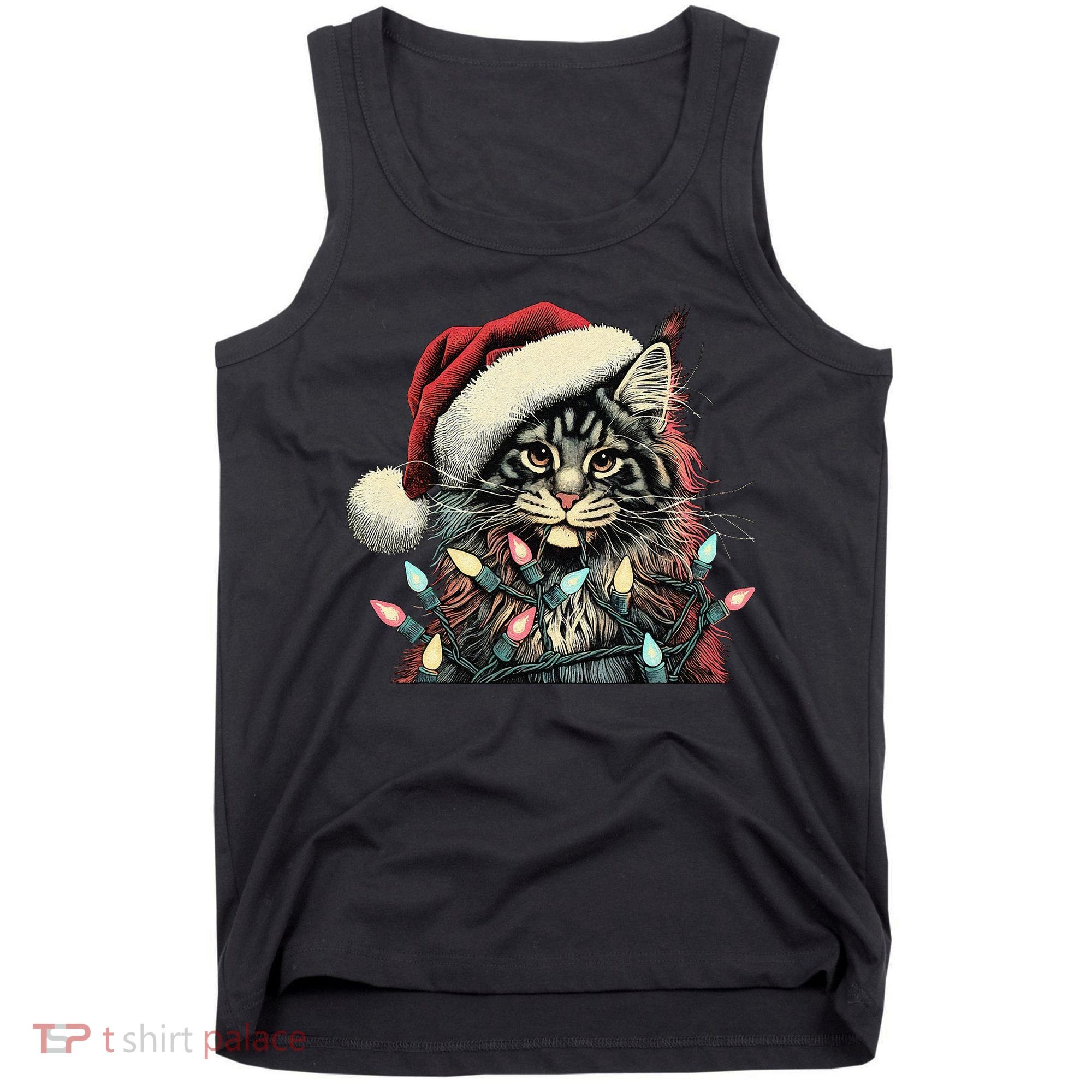 Maine Coon Cat Chew Christmas Light Xmas Holiday Funny Cute Tank Top