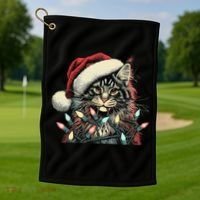 Maine Coon Cat Chew Christmas Light Xmas Holiday Funny Cute Golf Towel thumb 1