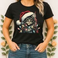 Maine Coon Cat Chew Christmas Light Xmas Holiday Funny Cute Women's T-Shirt thumb 2
