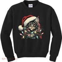 Maine Coon Cat Chew Christmas Light Xmas Holiday Funny Cute Kids Sweatshirt thumb 0