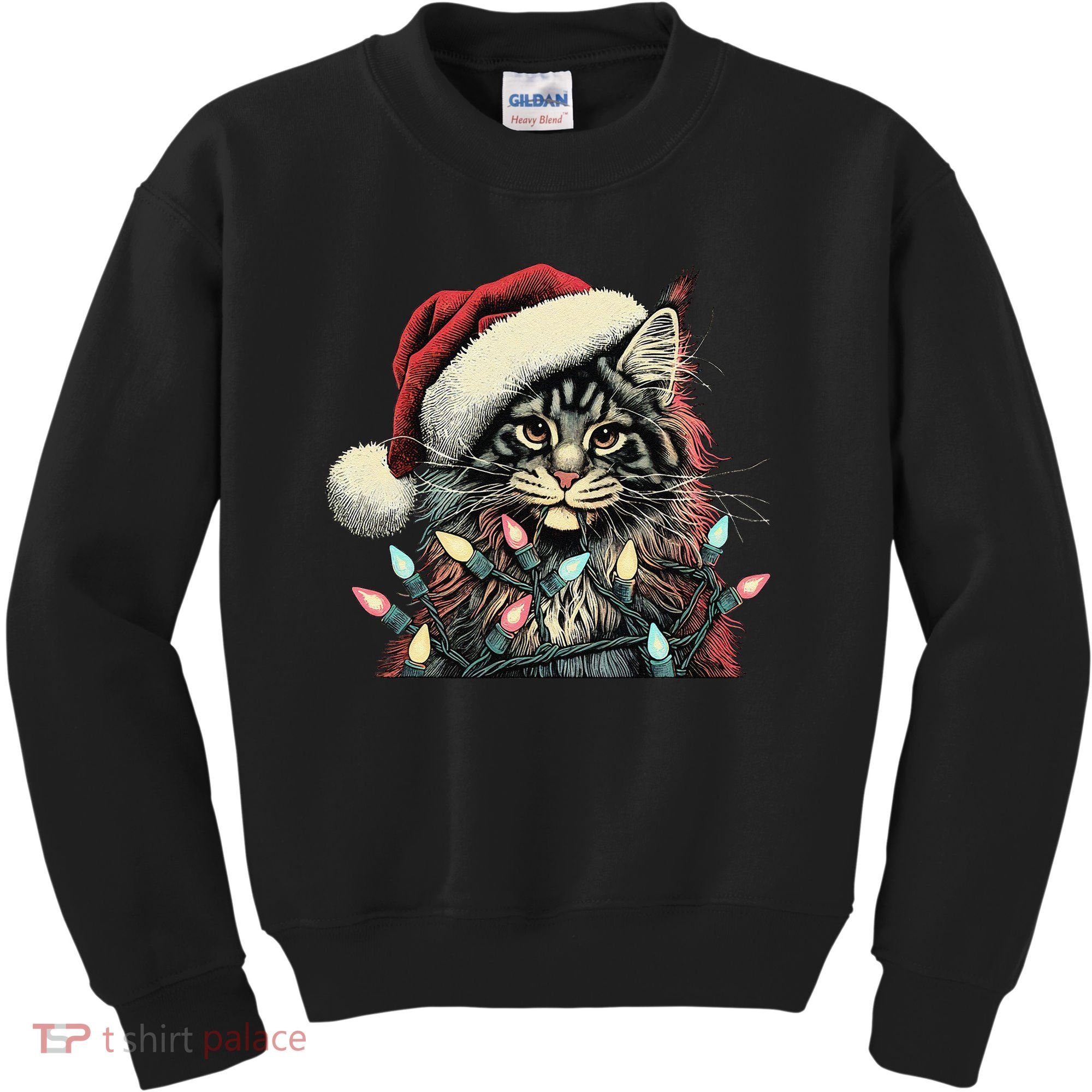 Maine Coon Cat Chew Christmas Light Xmas Holiday Funny Cute Kids Sweatshirt
