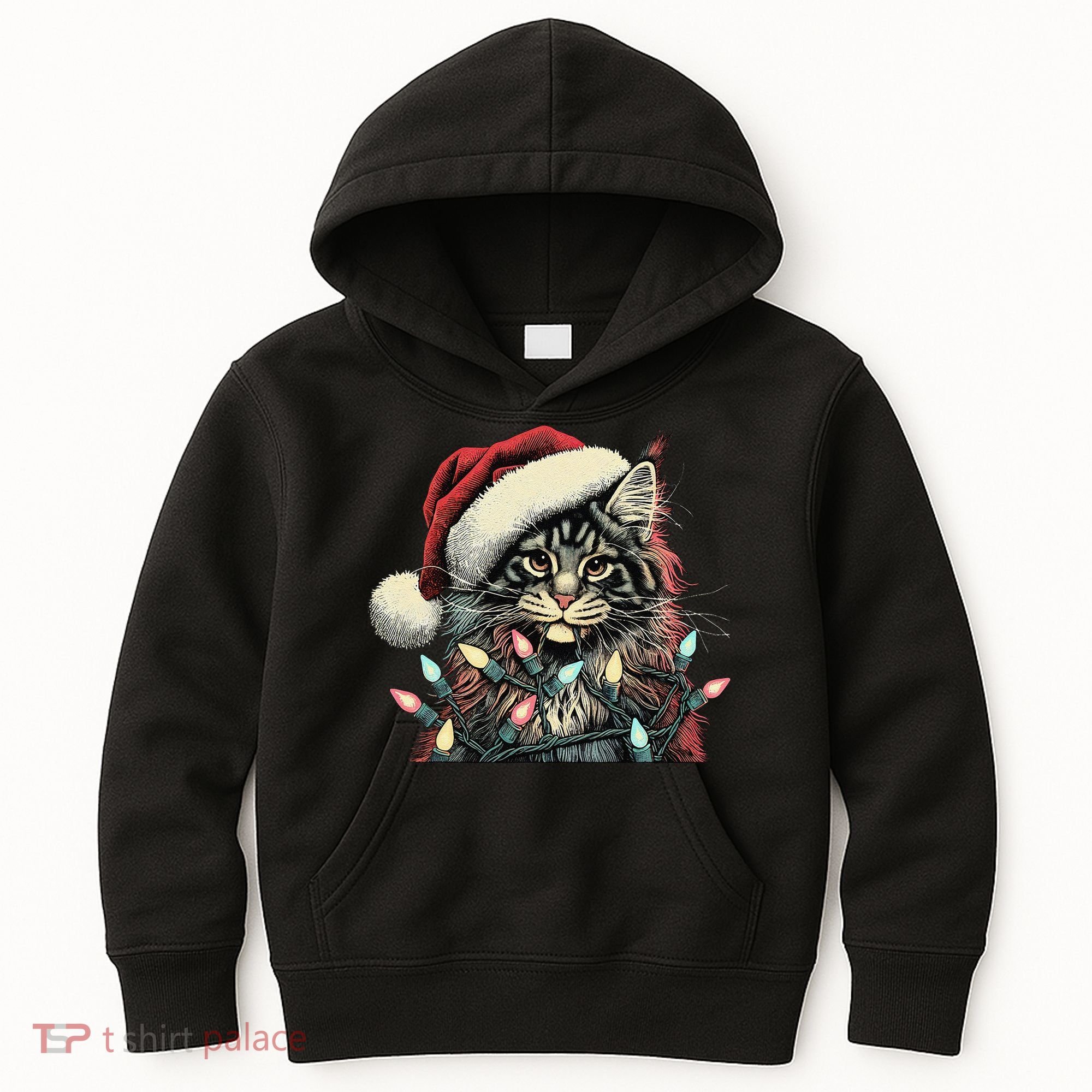 Maine Coon Cat Chew Christmas Light Xmas Holiday Funny Cute Kids Hoodie