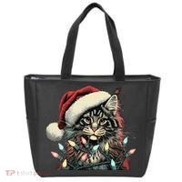 Maine Coon Cat Chew Christmas Light Xmas Holiday Funny Cute Tote Bag thumb 0