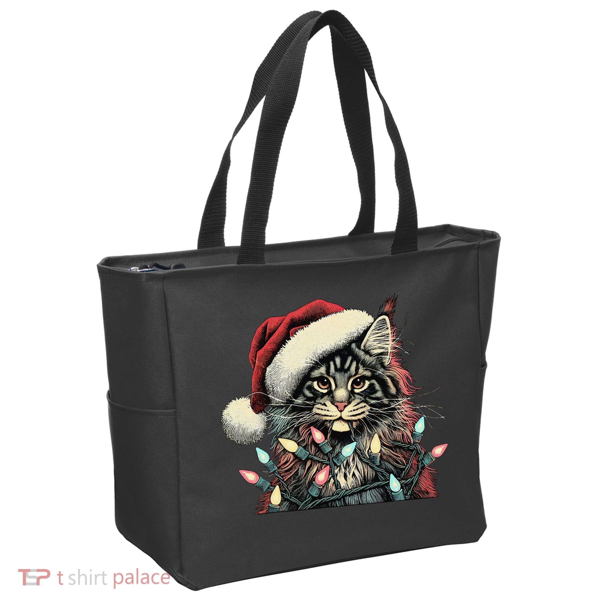 Maine Coon Cat Chew Christmas Light Xmas Holiday Funny Cute Tote Bag