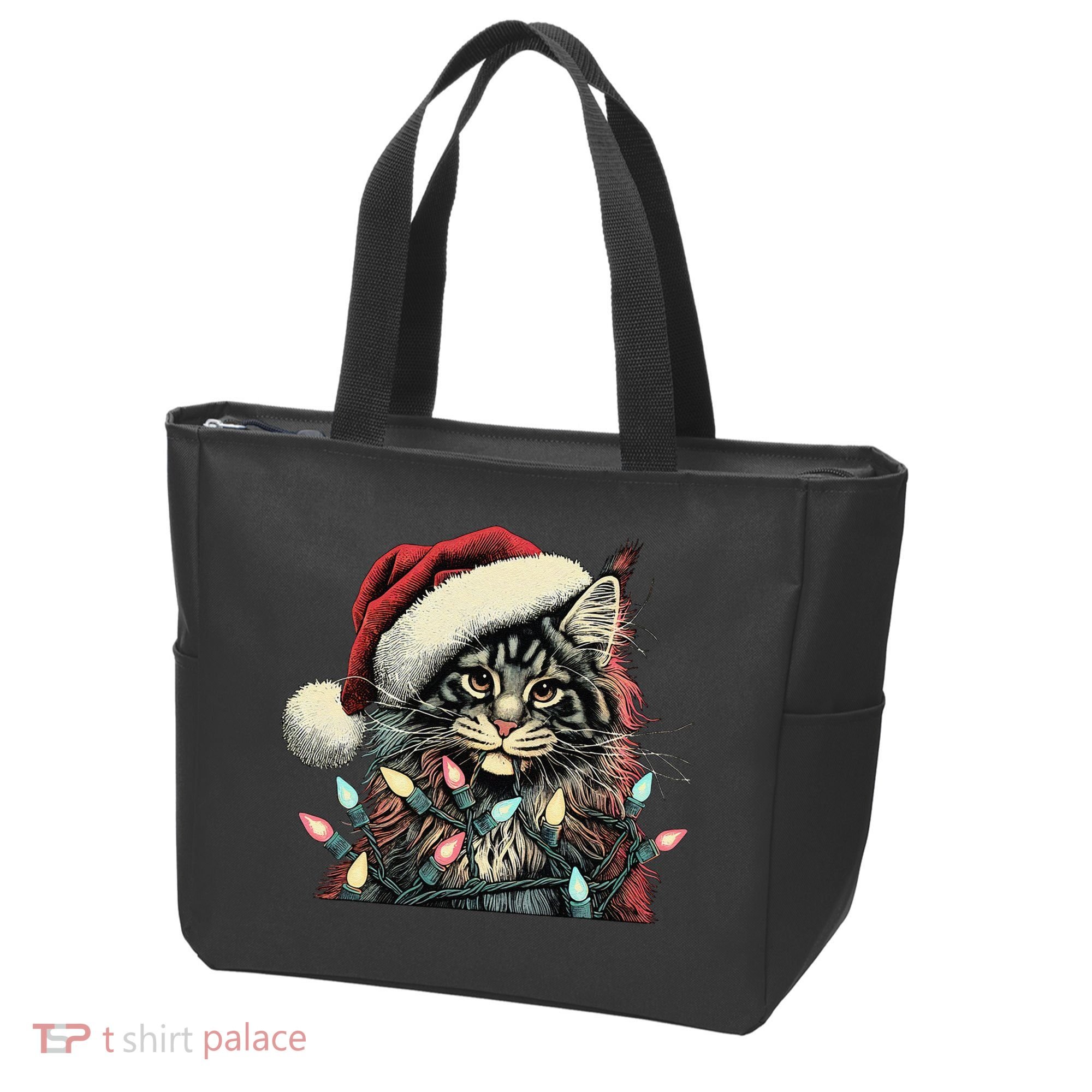 Maine Coon Cat Chew Christmas Light Xmas Holiday Funny Cute Tote Bag
