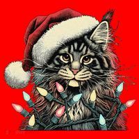Maine Coon Cat Chew Christmas Light Xmas Holiday Funny Cute Santa Hat thumb 1
