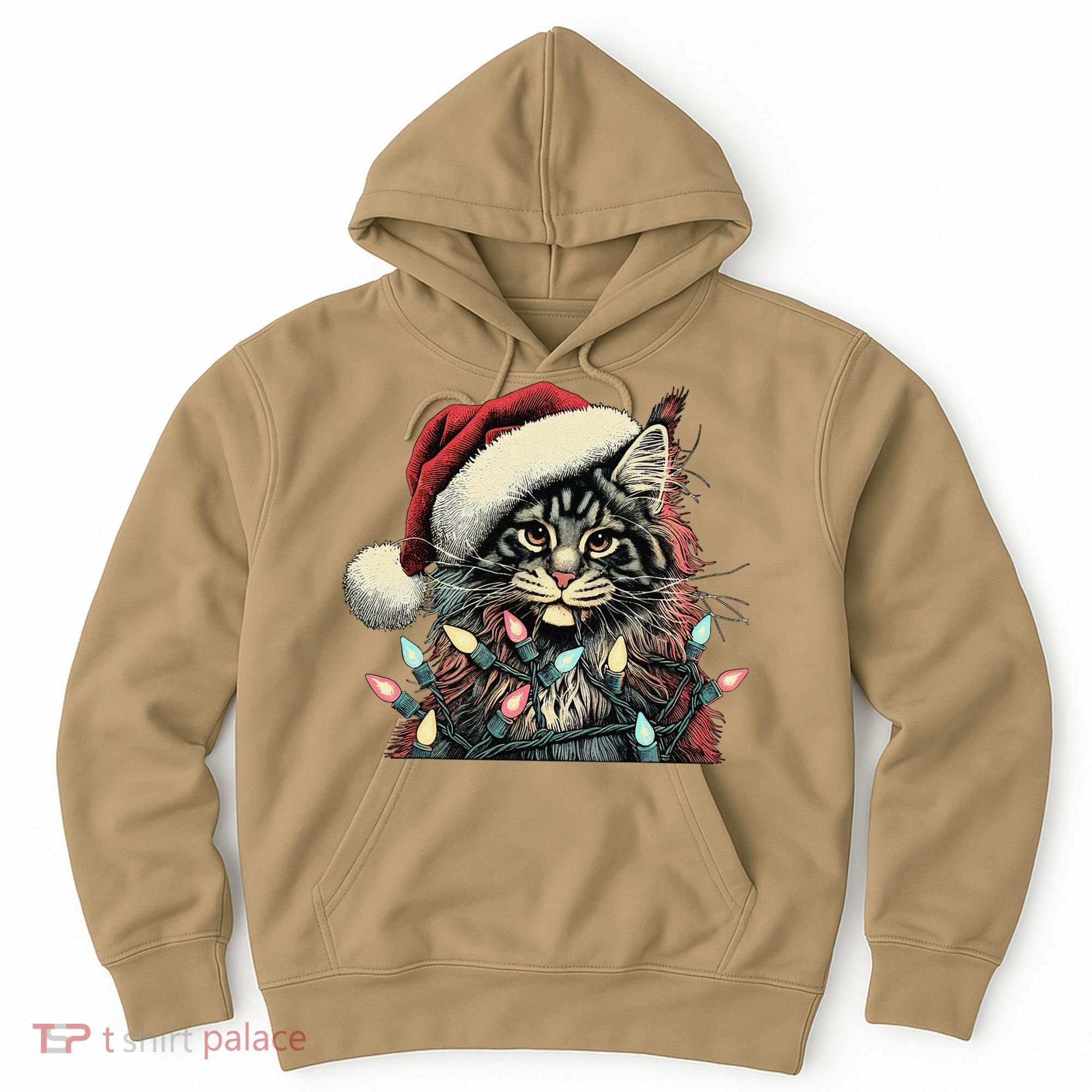 Maine Coon Cat Chew Christmas Light Xmas Holiday Funny Cute Hoodie