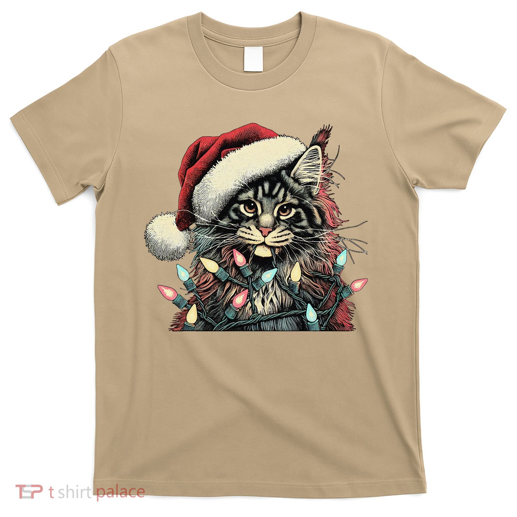 Maine Coon Cat Chew Christmas Light Xmas Holiday Funny Cute T-Shirt