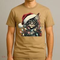 Maine Coon Cat Chew Christmas Light Xmas Holiday Funny Cute T-Shirt thumb 3