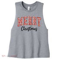 Merry Christmas Classic Checkered Women's Racerback Cropped Tank thumb 0