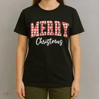 Merry Christmas Classic Checkered T-Shirt thumb 4