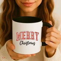 Merry Christmas Classic Checkered Coffee Mug thumb 3