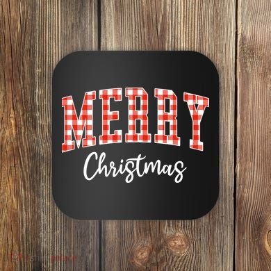 Merry Christmas Classic Checkered Coaster